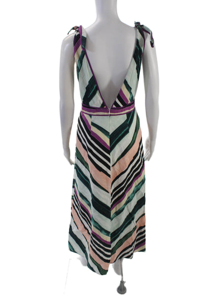 Red Carter Womens Cotton Blend Striped V-Neck Maxi Tank Dress Multicolor Size M