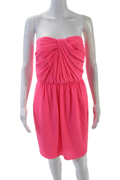 Shoshanna Womens Pleated Draped Zip Up Strapless Knee Length Dress Pink Size 8