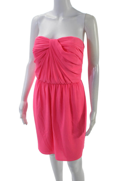 Shoshanna Womens Pleated Draped Zip Up Strapless Knee Length Dress Pink Size 8