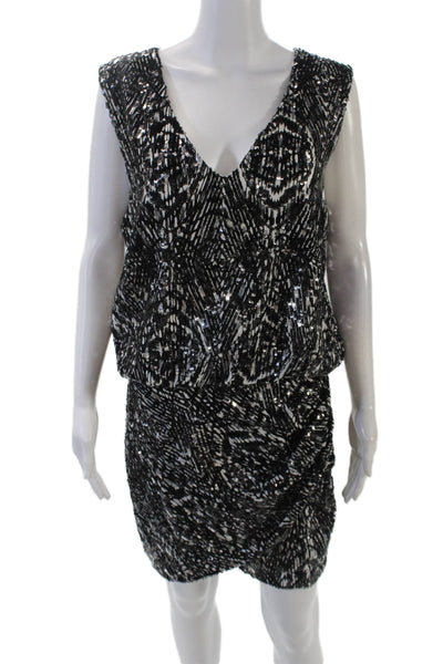 Rebecca Minkoff Womens Silk Sequin V-Neck Sleeveless Mid-Calf Dress Black Size 6