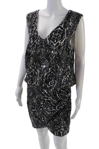 Rebecca Minkoff Womens Silk Sequin V-Neck Sleeveless Mid-Calf Dress Black Size 6