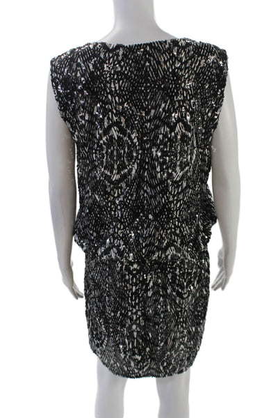 Rebecca Minkoff Womens Silk Sequin V-Neck Sleeveless Mid-Calf Dress Black Size 6