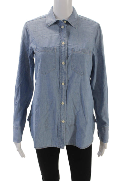 J Crew Womens Cotton Classic Fit Collared Button-Down Shirt Blue Size 0