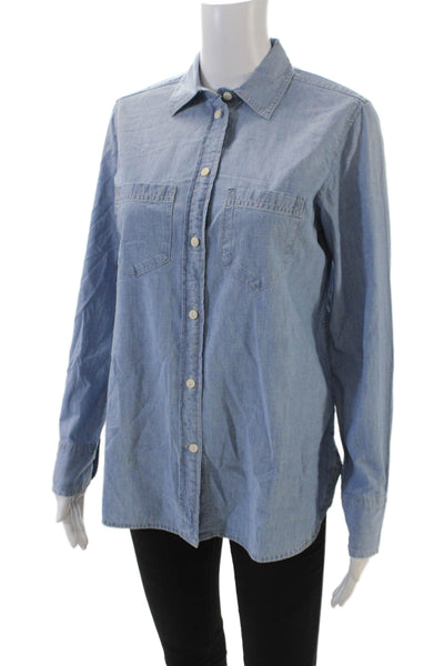J Crew Womens Cotton Classic Fit Collared Button-Down Shirt Blue Size 0