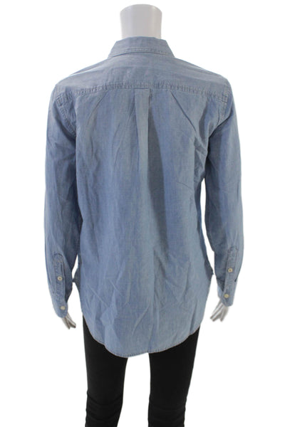J Crew Womens Cotton Classic Fit Collared Button-Down Shirt Blue Size 0
