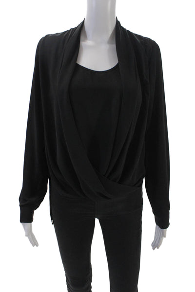Vince Camuto Womens V Neck Long Sleeves Asymmetrical Blouse Black Size Extra Sma