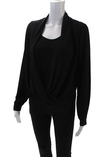 Vince Camuto Womens V Neck Long Sleeves Asymmetrical Blouse Black Size Extra Sma