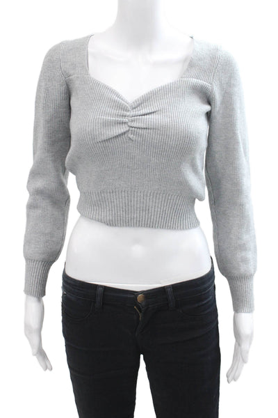 ASTR Womens Textured V-neck Long Sleeve Rib Knit Top Heather Gray Size XS
