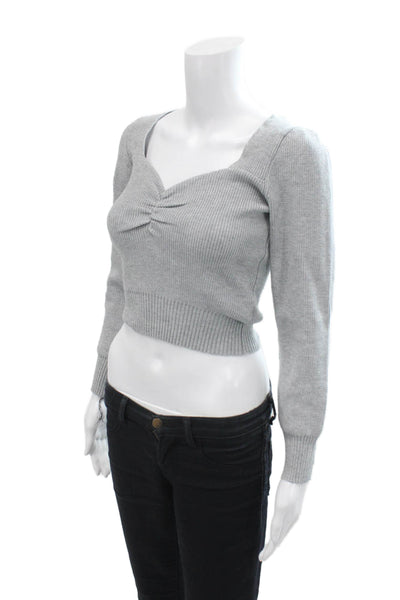 ASTR Womens Textured V-neck Long Sleeve Rib Knit Top Heather Gray Size XS