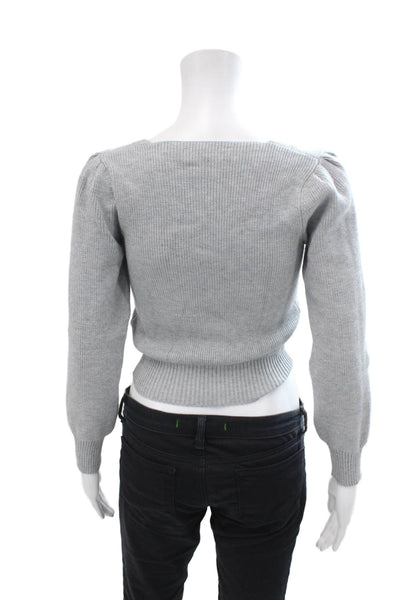 ASTR Womens Textured V-neck Long Sleeve Rib Knit Top Heather Gray Size XS