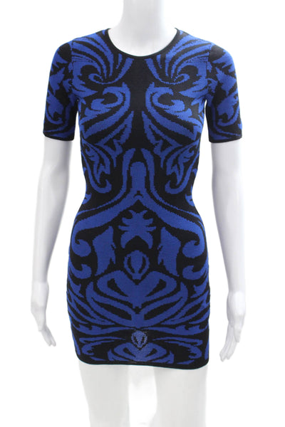 Torn by Ronny Kobo Womens Textured Round Neck Short Sleeve Dress Blue Size XS