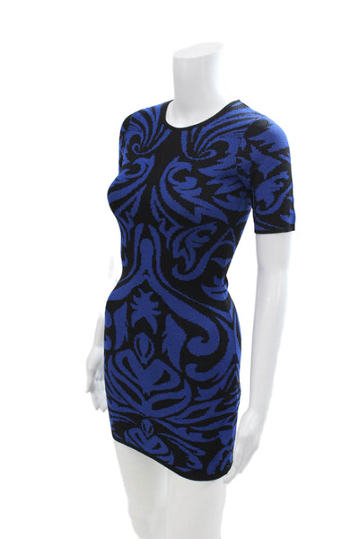 Torn by Ronny Kobo Womens Textured Round Neck Short Sleeve Dress Blue Size XS