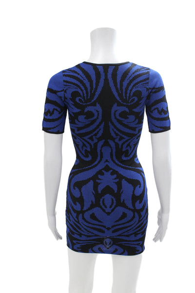 Torn by Ronny Kobo Womens Textured Round Neck Short Sleeve Dress Blue Size XS