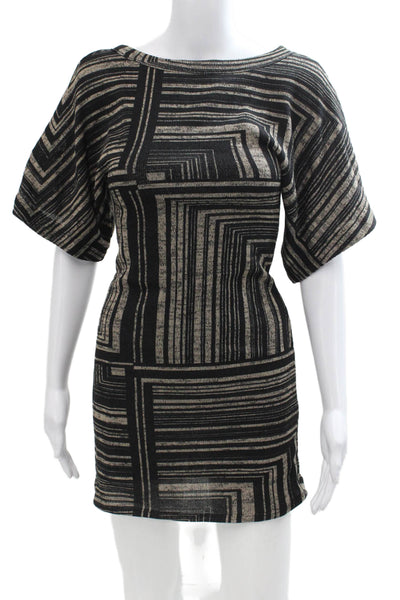 Plenty Womens Short Sleeve Round Neck Stripe Printed Knit Dress Black Size S