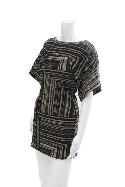 Plenty Womens Short Sleeve Round Neck Stripe Printed Knit Dress Black Size S