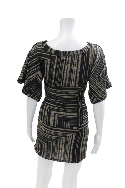 Plenty Womens Short Sleeve Round Neck Stripe Printed Knit Dress Black Size S