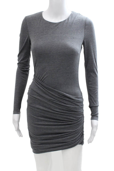 Torn by Ronny Kobo Womens Cotton Long Sleeve Round Neck Ruched Dress Gray Size S
