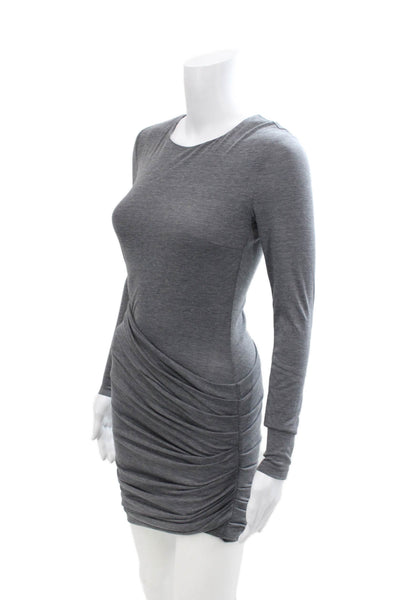 Torn by Ronny Kobo Womens Cotton Long Sleeve Round Neck Ruched Dress Gray Size S