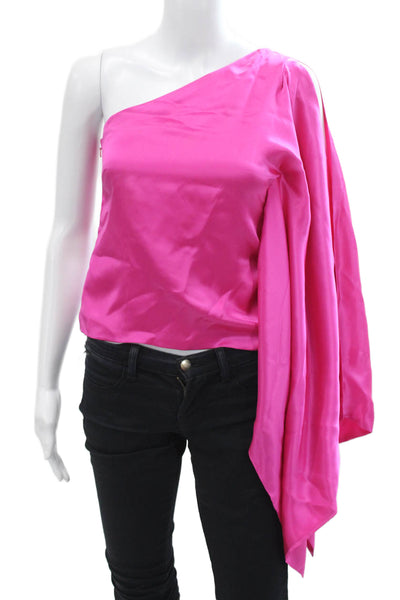 Robert Rodriguez Womens Satin One Shoulder Drape Blouse Pink Size 0
