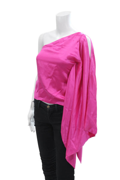 Robert Rodriguez Womens Satin One Shoulder Drape Blouse Pink Size 0