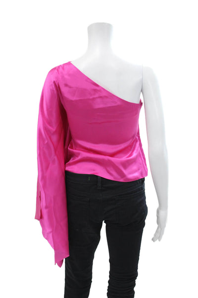 Robert Rodriguez Womens Satin One Shoulder Drape Blouse Pink Size 0