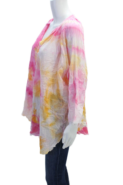 Love Tanjane Womens Cotton V-neck Tie Dye Casual Short Sleeve Blouse Multi Size