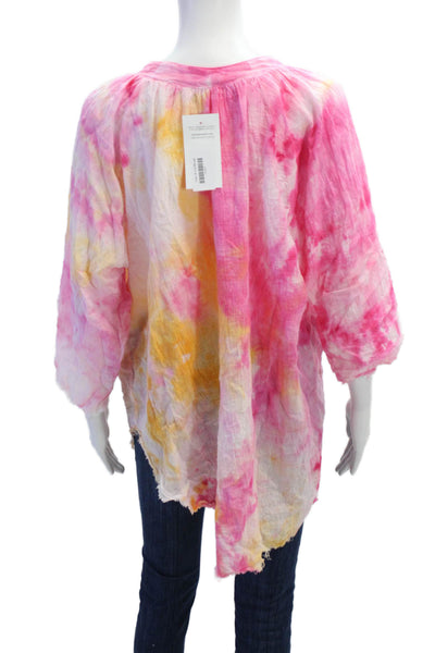 Love Tanjane Womens Cotton V-neck Tie Dye Casual Short Sleeve Blouse Multi Size