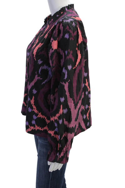 Maude Vivante Womens Long Sleeve V Neck Ikat Top Black Multi Cotton Size XL