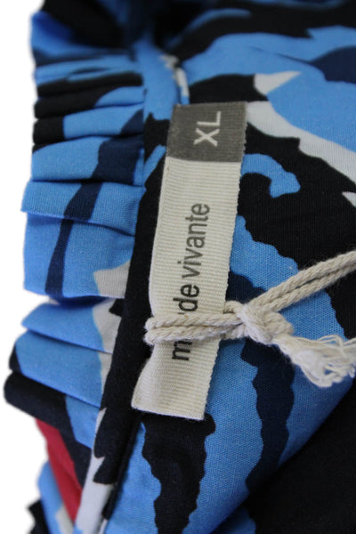 Maude Vivante Womens Long Sleeve Ikat Damask Ashley Top Blue Black Size XL
