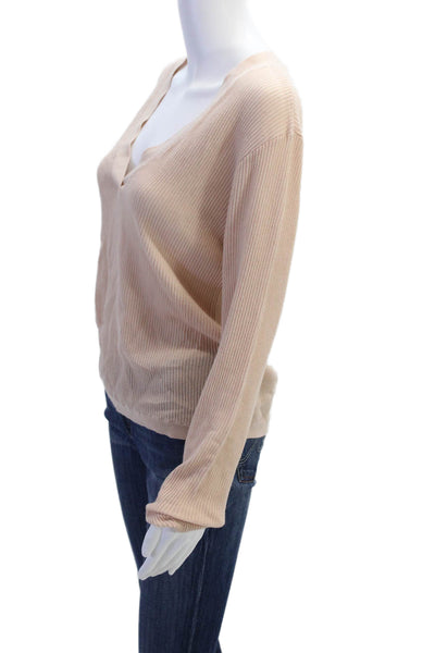 Grey Ven Womens Long Sleeve V Neck Ribbed Knit Sweater Pink Wool Size S/M