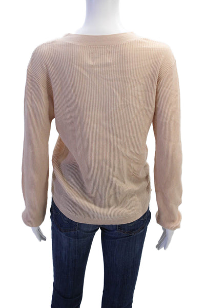 Grey Ven Womens Long Sleeve V Neck Ribbed Knit Sweater Pink Wool Size S/M