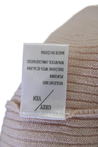 Grey Ven Womens Long Sleeve V Neck Ribbed Knit Sweater Pink Wool Size S/M