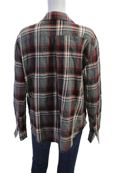 Elizabeth and James Womens Button Front Collared Plaid Shirt Gray Red Size 6