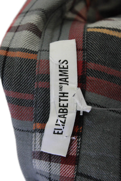Elizabeth and James Womens Button Front Collared Plaid Shirt Gray Red Size 6