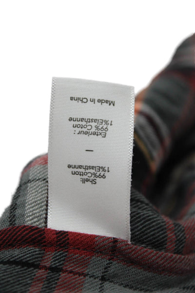 Elizabeth and James Womens Button Front Collared Plaid Shirt Gray Red Size 6