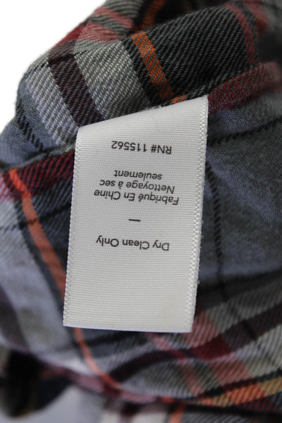 Elizabeth and James Womens Button Front Collared Plaid Shirt Gray Red Size 6
