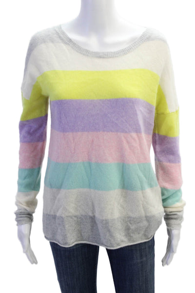 Brodie Womens Scoop Neck Striped Cashmere Sweater White Multi Size Small