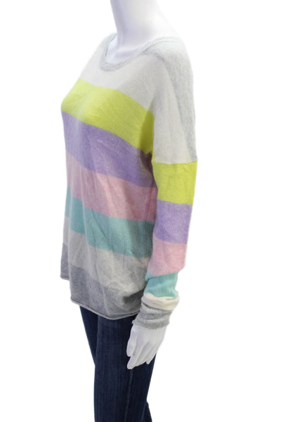 Brodie Womens Scoop Neck Striped Cashmere Sweater White Multi Size Small