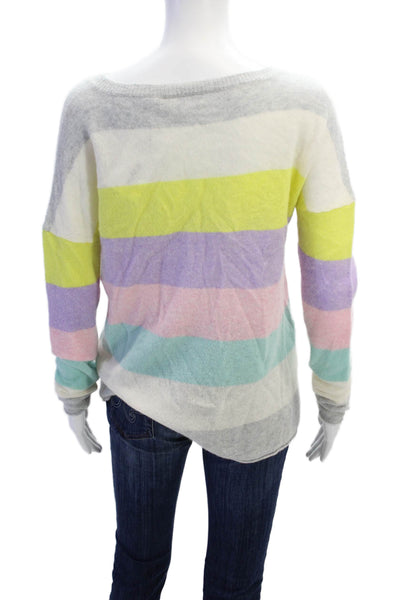 Brodie Womens Scoop Neck Striped Cashmere Sweater White Multi Size Small