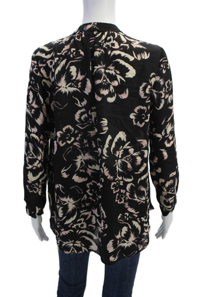 Rebecca Taylor Womens Long Sleeve Button Front Floral Silk Top Black Size 6