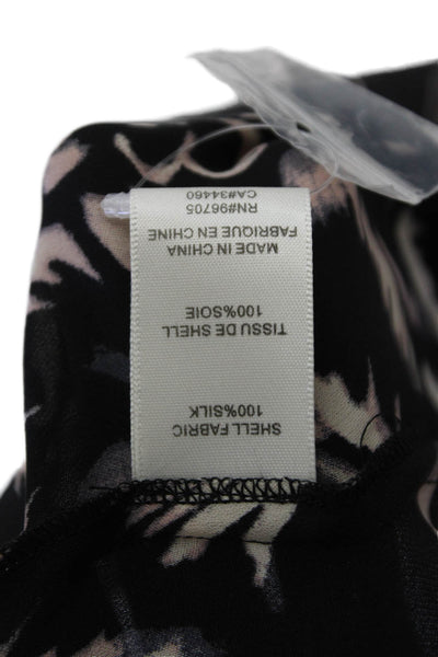 Rebecca Taylor Womens Long Sleeve Button Front Floral Silk Top Black Size 6