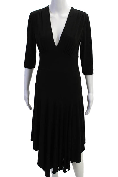 Nicole Miller Womens Back Zip Half Sleeve V Neck Knit Dress Black Size 6