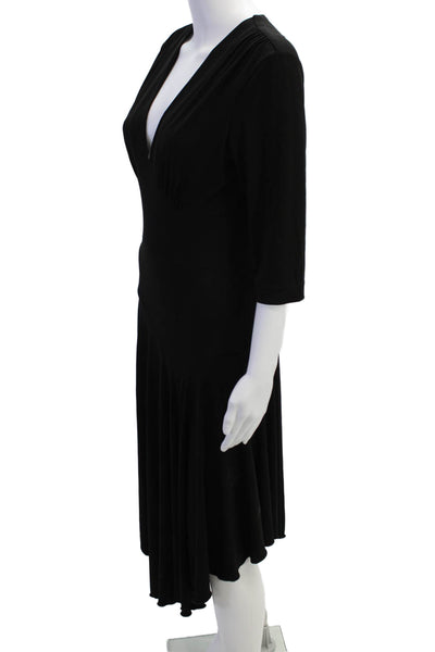 Nicole Miller Womens Back Zip Half Sleeve V Neck Knit Dress Black Size 6