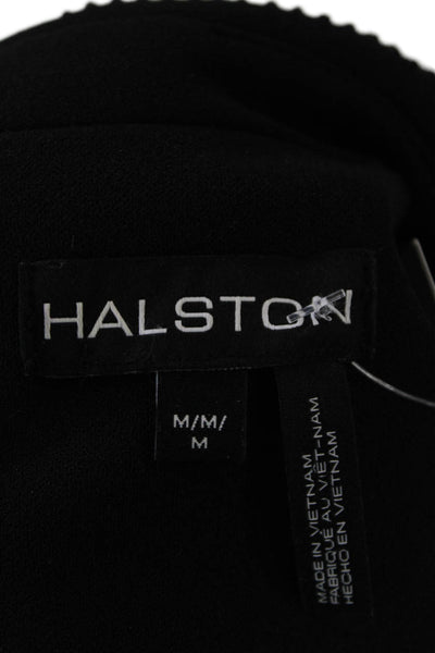 Halston Womens Embellished Collar Zip Long Sheer Sleeve Blouse Top Black Size M