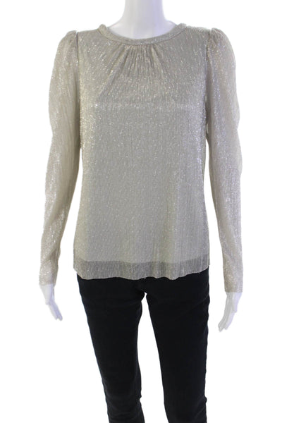 Vince Camuto Womens Round Neck Back Long Sleeve Blouse Top Silver Size M
