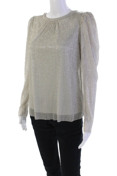 Vince Camuto Womens Round Neck Back Long Sleeve Blouse Top Silver Size M