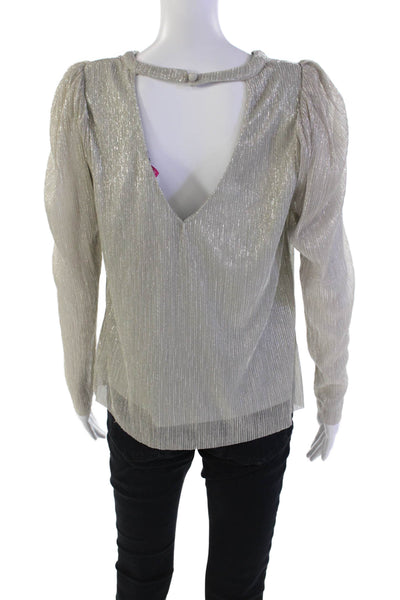 Vince Camuto Womens Round Neck Back Long Sleeve Blouse Top Silver Size M