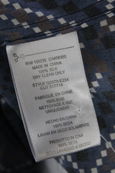 Equipment Femme Womens Silk Geometric Print Button Down Blouse Navy Blue Size La