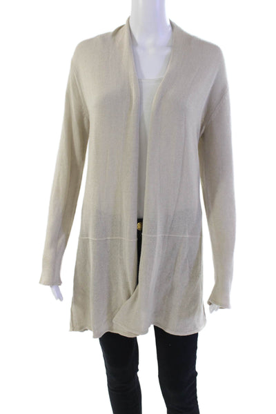 Wooden Ships Womens Long Sleeves Wrap Sweater Light Beige Cotton Size Medium
