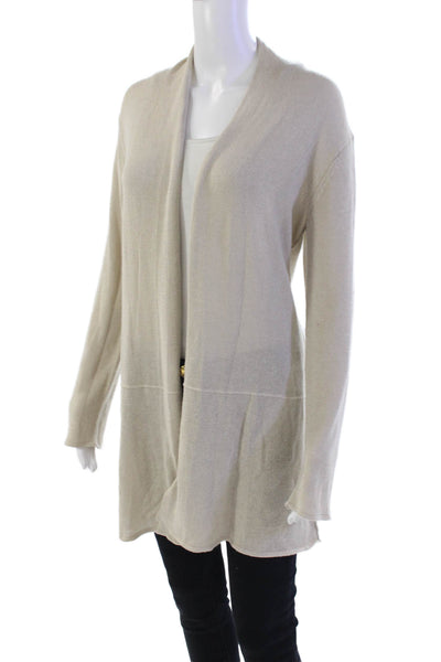 Wooden Ships Womens Long Sleeves Wrap Sweater Light Beige Cotton Size Medium